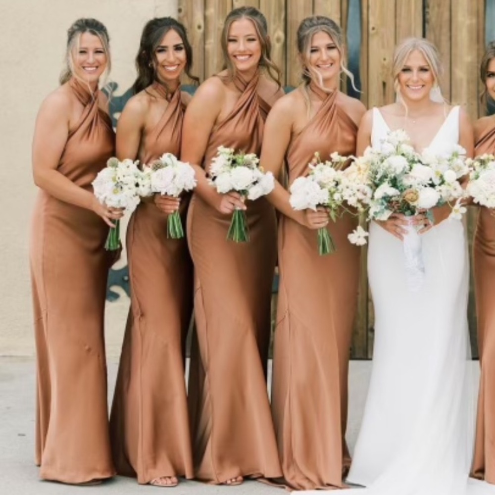 SMYM Jasmine Halter Maxi Dress in Copper Luxe Satin